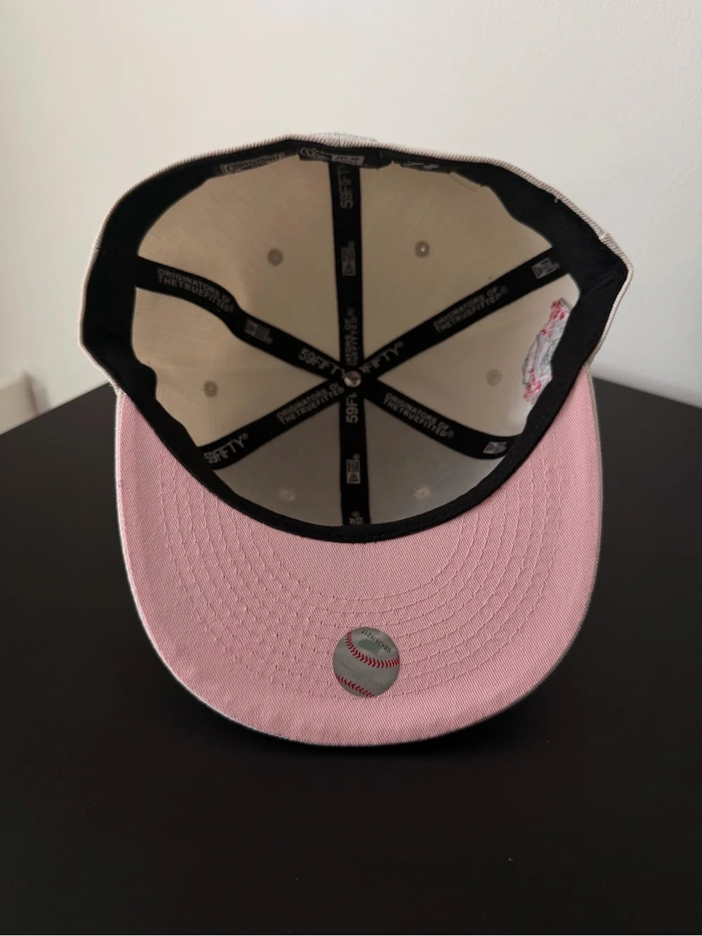 New Era Beige Fitted Cap with Pink NY Logo